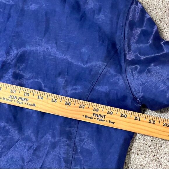 Chico’s Size 2 Metallic Linen Blend Long Bell Sleeve Jacket Blazer Cobalt - Picture 7 of 12